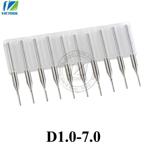 10pcs Solid Carbide End Milling Cutter Bits Set D1.0-7.0MM Cutting Length 7.0mm PCB End Mills Free Shipping CNC Cutting Tools