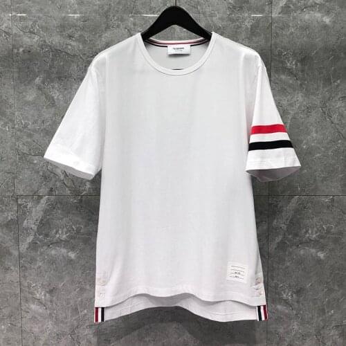 2021 Fashion Brand T-Shirt Men Short Sleeve Casual Clothing Solid Striped Summer White O-neck 100% Cotton T-Shirts