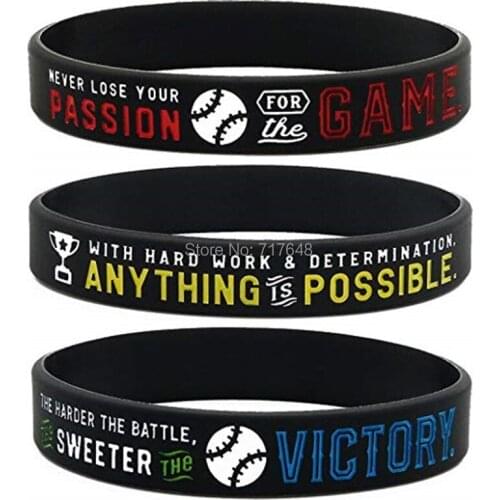 300pcs Baseball with Motivational Sayings wristband silicone bracelets free shipping by FEDEX A