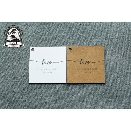 #44 200 pcs 5x5cm square kraft/white paper label wedding favor tags attend a wedding Label customization