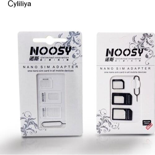 50sets(200pcs) 4 In 1 Noosy Nano Micro SIM Card Adapter Eject Pin For iPhone 5 5S For iPhone 6 6plus 7 7plus with Retail Box