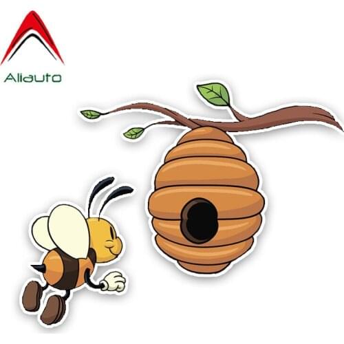 Aliauto Cover Scratch Car Sticker Interesting Lovely Honeycomb Cartoon Bees Colored PVC Reflective Decoration Decal,14cm*10cm