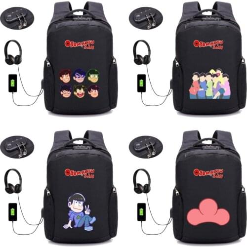 Anime Osomatsu-san backpack Anti-theft USB Charging Backpack Teenager Travel Men Backpack student bookBag 12 style