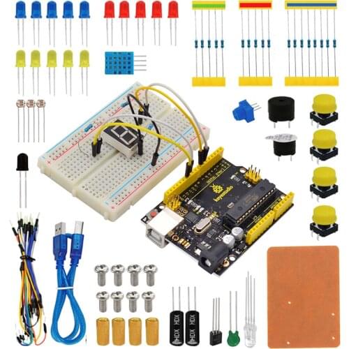 Keyestudio DIY Electronics Basic Starter Kit Breadboard Kit,Jumper wires,Resistors,Buzzer for Arduino UNO R3 W/GIFT box