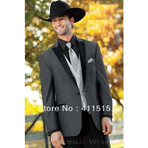 Free shipping/Charcoal Peak Lapel Groom wear Tuxedos Groomsmen Men Wedding Suits Best man Suits /custom men groom dress vest