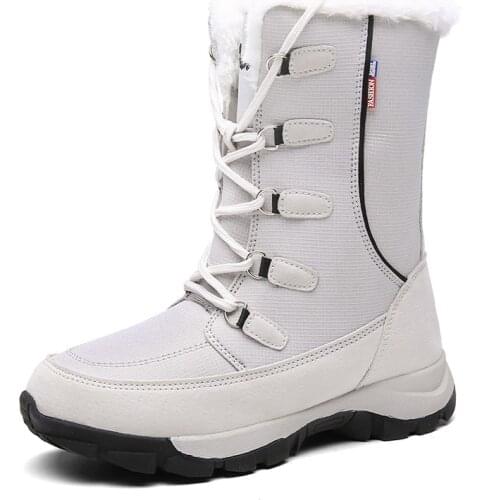 New Fashion Waterproof Warm Winter Boots Women Snow Boots Pu Leather Ankle Boots Mid-calf Lace-up Non-slip Ladies Shoes Size 42