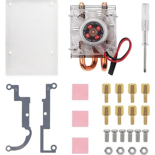 For Raspberry Pi 4 B / 3B + / 3B Thin Ice Tower Cooling Fan Metal Shell RGB Color Changeable LED Light with Bracket