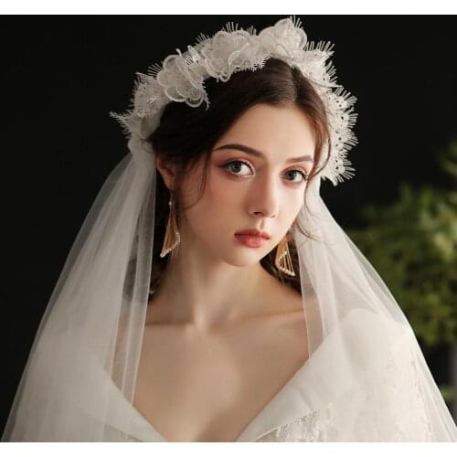 SLBRIDAL Lace Edge Wedding Veils Cap With Comb White Bridal Veils Wedding Accessories For Bride Mariage Women