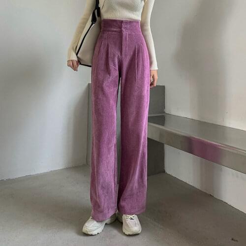 Heydress High Waist Double Button Loose Female Straight Leg Trousers Casual Pantalon Femme Pant Fashion Women Corduroy Long Pant