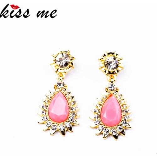 KISS ME ed00375 New Styles 2017 Fashion Jewelry Resin Pink Water Drop Fashion Earrings Christmas Gifts