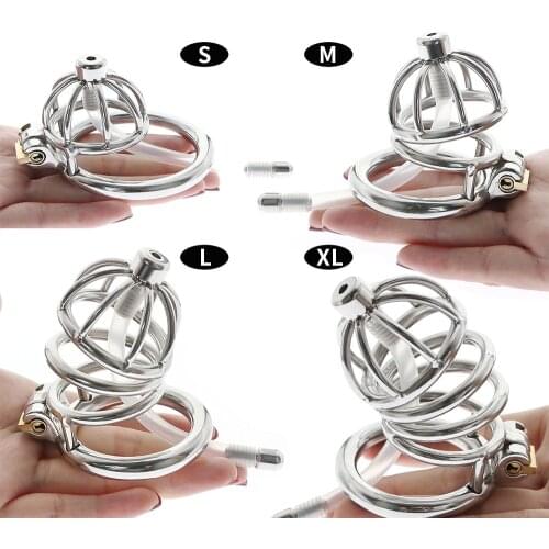 Stop Masturbation Chastity Cage Belt Device BDSM Abstinence Cock Cage With Urethral Catheter Lockable Penis Ring Fetish Sex Toys