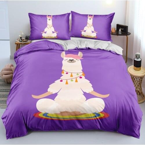 Cartoon Alpaca Bedding sets Bed Linens Duvet/Quilt/Comforter Cover Set 180x210 King Queen Double Single Purple Color Bedspreads