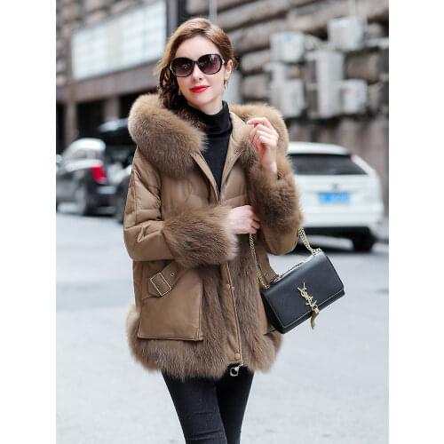 Short Genuine Leather Jacket Women Sheepskin Coat Female Hooded Winter Down Jackets Fox Fur Collar 2021 Chaqueta Mujer Pph2691