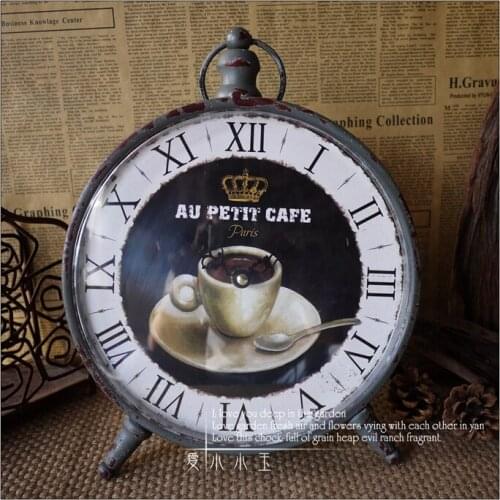 Creative Retro Coffee Cup Metal Painting Wall Clock Bar Cafe Mural Craft Soft Furnishings