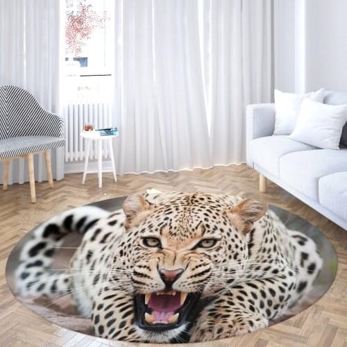 Round Living Room Floor Mat Leopard Tiger Pattern Printed Rugs Bedroom Decor Entrance Doormat Home Decoration Large Carpets