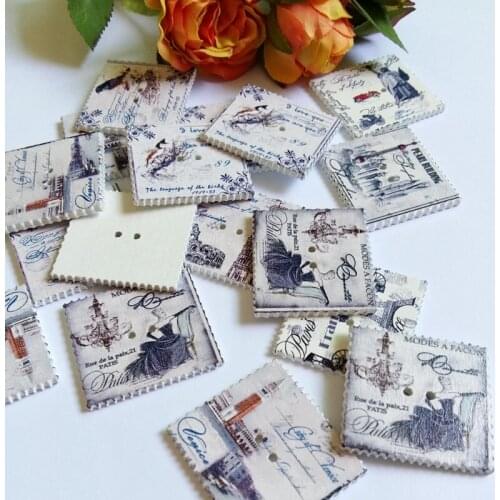 Square Decorative buttons 20pcs wooden buttons animal series button for craft decorative plaque scrapbooking accessories