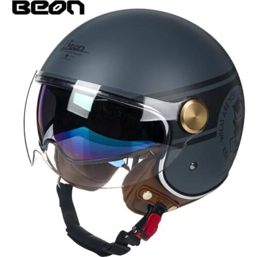 Beon Motorcycle Double Lens Helmet 3/4 Winter Bicycle Scooter Woman Man Motorbike Retro Riding Helmets Casco Moto Capacete