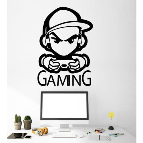 Cartoon Gaming Vinyl Wall Decal Gamer Headphones Joystick Game Zone Playroom Wall Stickers for Kids Rooms Game Room Decor C726