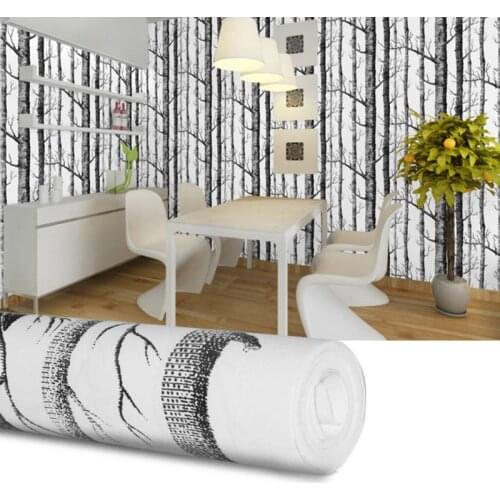 Black White Birch Tree Wallpaper Modern Design Roll Pearly Rustic Forest Woods Bedroom Living Room Wall Paper Home 10 x