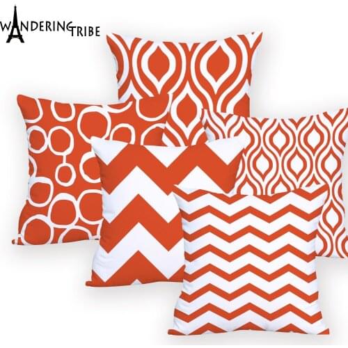 Home Decor Geometric Cushion Cover Orange Decorative Living Room Custom Pillow Case Geometric Stripe Home Decor Pillow