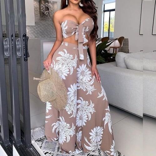 New womens wear tube top two-piece wide-leg jumpsuit two-piece set