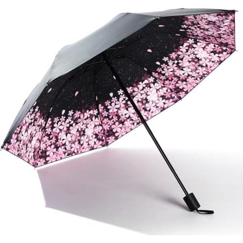 New Romantic Cherry blossoms Umbrella Colorful Three-folded inverted Windproof 8 Ribs Gentle Creative Gift LX7978
