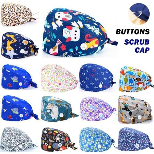 Wholesale Scrub Cap Cotton Anime Printing Beauty Salon Pet Shop Work Accessories Women Nursing Caps gorros quirurgicos mujer