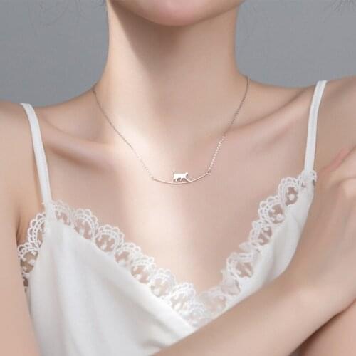 925 Sterling Silver Cute Cat Charm Pendent Choker Necklaces for Women Wedding Statement Jewelry Accessories dz245