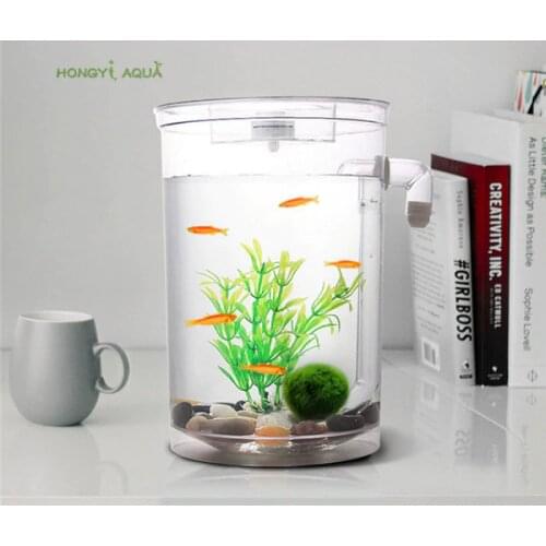 1 piece plastic lazy fish tank small aquarium mini goldfish bowl square fish tank round fish tank ecological fishbowl rransparen