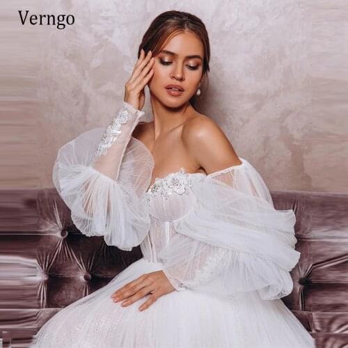 Verngo Sexy Sweetheart A Line Wedding Dress With Detachable Puff Sleeves 3D Flowers Beads Bride Gowns New 2021 Vestido de noiva