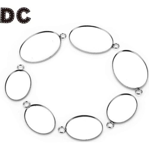 20Pcs/lot 13X18mm/18X25mm Stainless Steel Oval Shaped Pendant Cabochon Base Setting With Loops Blank DIY Jewelry Bezel Trays