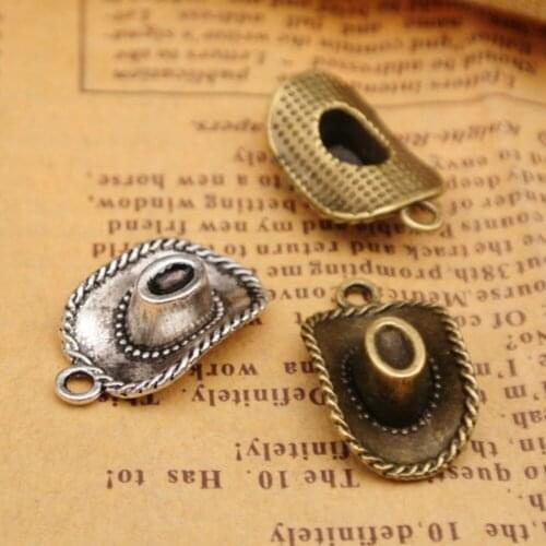 Daisies 100pcs Bronze Silver Plated Punk Cowboy Hat Charms Pendants for Necklace&Bracelet Jewelry Making DIY Handmade 22x13mm