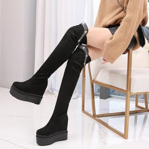 High Heels Boots Women Long Over Thigh Knee High Wedge Boots With Platform Booties Lady Sexy Winter Shoes 15cm