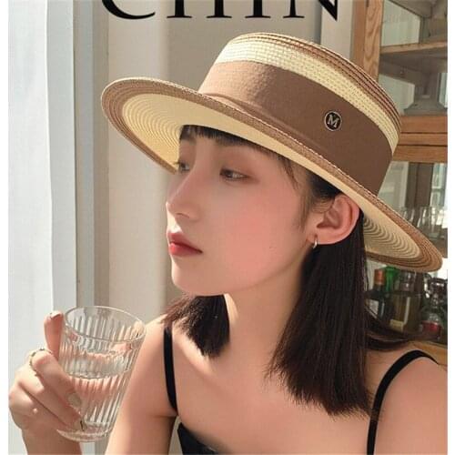 Ins Floppy Summer Flat Straw hat Summer Women Girls Casual M Letter Large brim Ribbon Sun hat Panama Sunscreen Protection