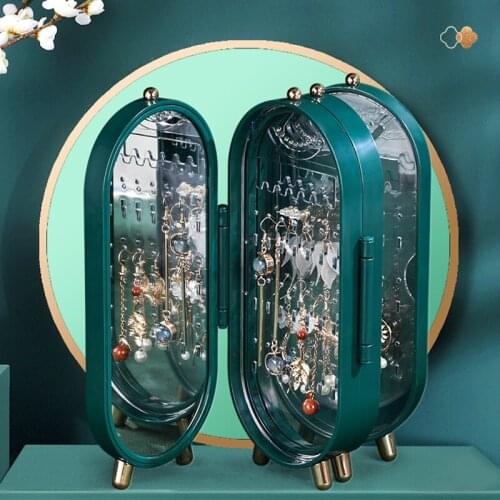 Folding Jewelry Storage Box Household Earrings Necklace Display Stand High Capacity Luxury Retro Screen Jewelry Organizer Case