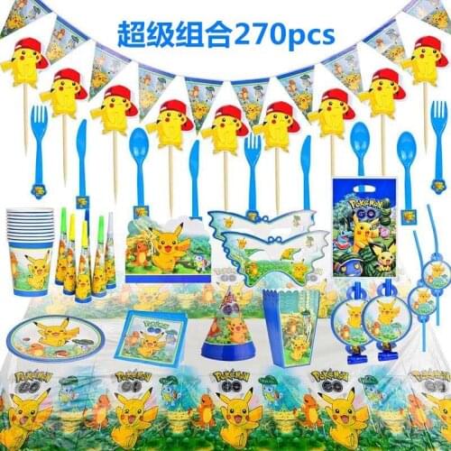 Pokemon Go Pikachu Theme Birthday Party Decoration Supplies Children Anime Action Figures Pokemon Birthday Baloons Flag Bathroom