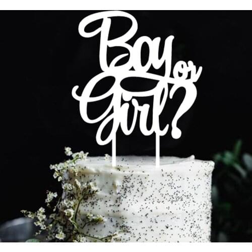 Boy Or Girl Gender Reveal Cake Topper Acrylic Wooden Black Mirror Gold Mirror Rose Gold White Cake Decoration Baby Shower