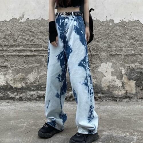 JMPRS Streetwear Women Jeans Y2k Straight Washed Fashion Tie Dye Denim Pants Loose High Waist Casual Full Wide Leg Jeans 2021