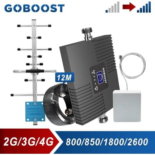 GOBOOST 2G 3G 850 Cell Phone Signal Booster LTE TDD 800 1800 2600 MHz Cellular Amplifier Network Repeater With 12M Cable Kit