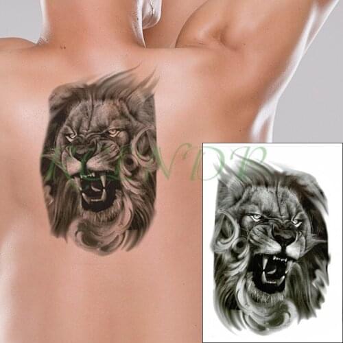 Waterproof Temporary Tattoo Sticker roaring lion head sharp teeth black Fake Tatto Flash Tatoo big tattoos for kid Women Men