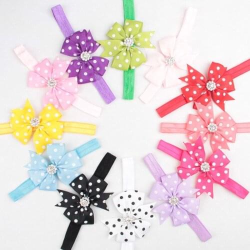 Yundfly 1pcs Hot Newborn Grosgain Ribbon Bows Headband Baby Girls Dot Bowkont with Alloy Button Hairband Children Photo Props