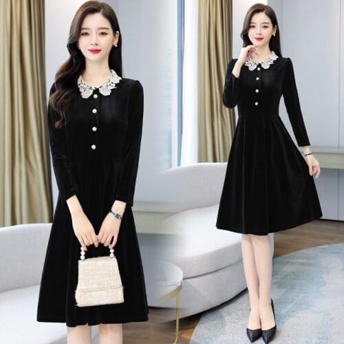 3XL Plus Size Autumn Winter Bodycon Party Midi Dress 2021 Elegant Women Vestidos Vintage Gold Velvet Warm Black Hepburn Dresses