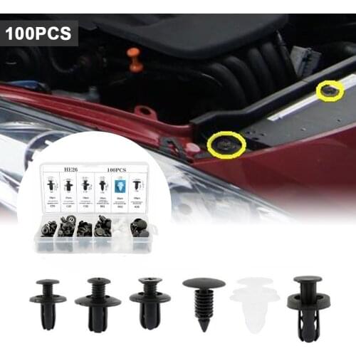 100pcs Car Fastener Clip 6 Size Mixed Car Body Push Retainer Pin Rivet Bumper Door Trim Panel Retainer Auto Fastener Kit