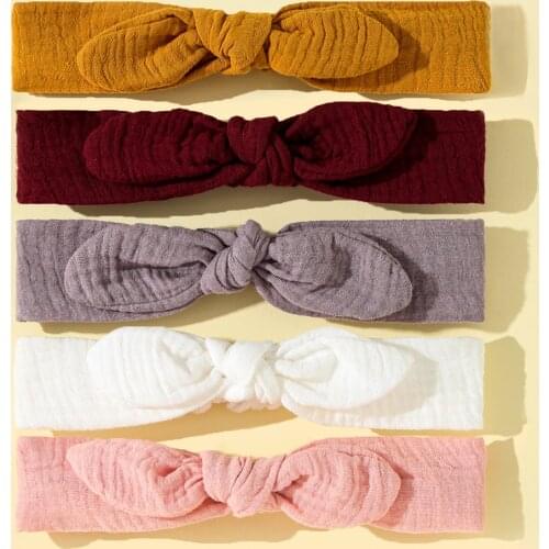 5Pcs Rabbit Ear Baby Headband Solid Bow Headbands For Baby Girl Children Turban Elastic Hair Bands Newborn Baby Hair Accessories