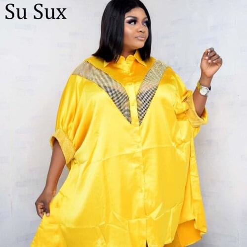 African Dresses For Women Dashiki Shirt Office Lady Turn Down Collar Lanter Blouse Plus Size African Clothes 2021 Autumn