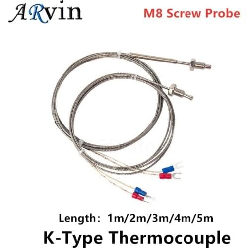1M/2M/3M/4M/5M K-Type Thermocouple Control Thread M8 Screw Probe Temperature Sensor Temperature Controller 0-400C Sensor Probe
