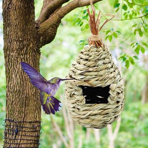 Humming Bird House, Hand-Woven Hummingbird Nesting Houses Outside, Window Garden Hanging Grass Birdhouses Hut for Outdoors Decor