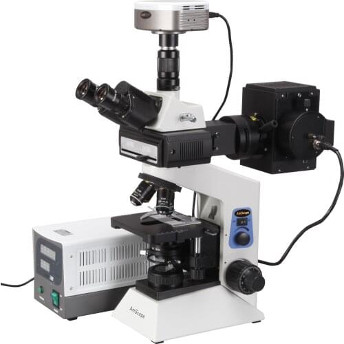 AmScope 100x-2000x Infinity Plan Fluorescent Microscope + 5MP Fluo Camera FM580TB-5MF