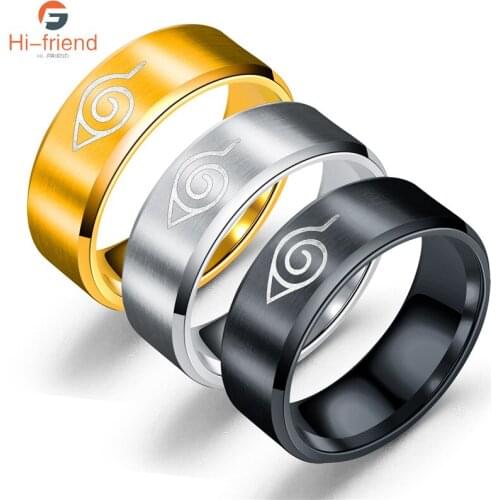 Leaf Ring Konohas Uzumakis Symbal Logo Sign Akatsuki Itachi Narutos Fashion Titanium Steel Anime Jewelry Cosplay Women Men Gifts
