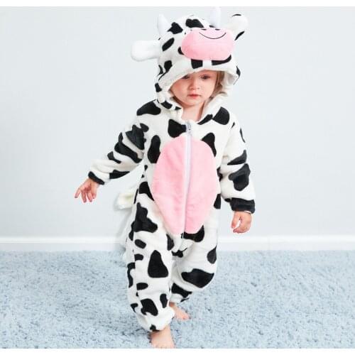 Baby Clothes Set Baby Girl Clothes Newborn Infant Baby Flannel Cartoon Spots Cow Print Hooded Romper Jumpsuit Sets Clothes